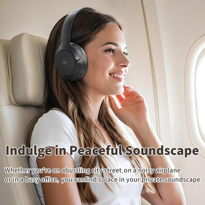 Wireless Bluetooth Headphones, Over-Ear, Active Noise Cancelling, Hi-Res Audio, 70 Hours Battery Life, Foldable Design, Lightweight and Portable, with Microphone for Ios/Pc/Android, Ideal for Home Office. Electronic Earbud Headset Black