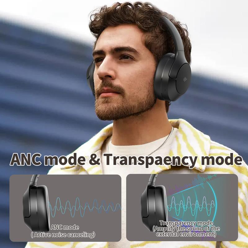 Wireless Bluetooth Headphones, Over-Ear, Active Noise Cancelling, Hi-Res Audio, 70 Hours Battery Life, Foldable Design, Lightweight and Portable, with Microphone for Ios/Pc/Android, Ideal for Home Office. Electronic Earbud Headset Black