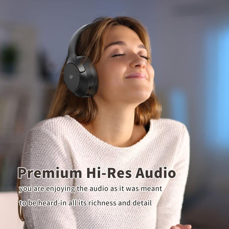 Wireless Bluetooth Headphones, Over-Ear, Active Noise Cancelling, Hi-Res Audio, 70 Hours Battery Life, Foldable Design, Lightweight and Portable, with Microphone for Ios/Pc/Android, Ideal for Home Office. Electronic Earbud Headset Black
